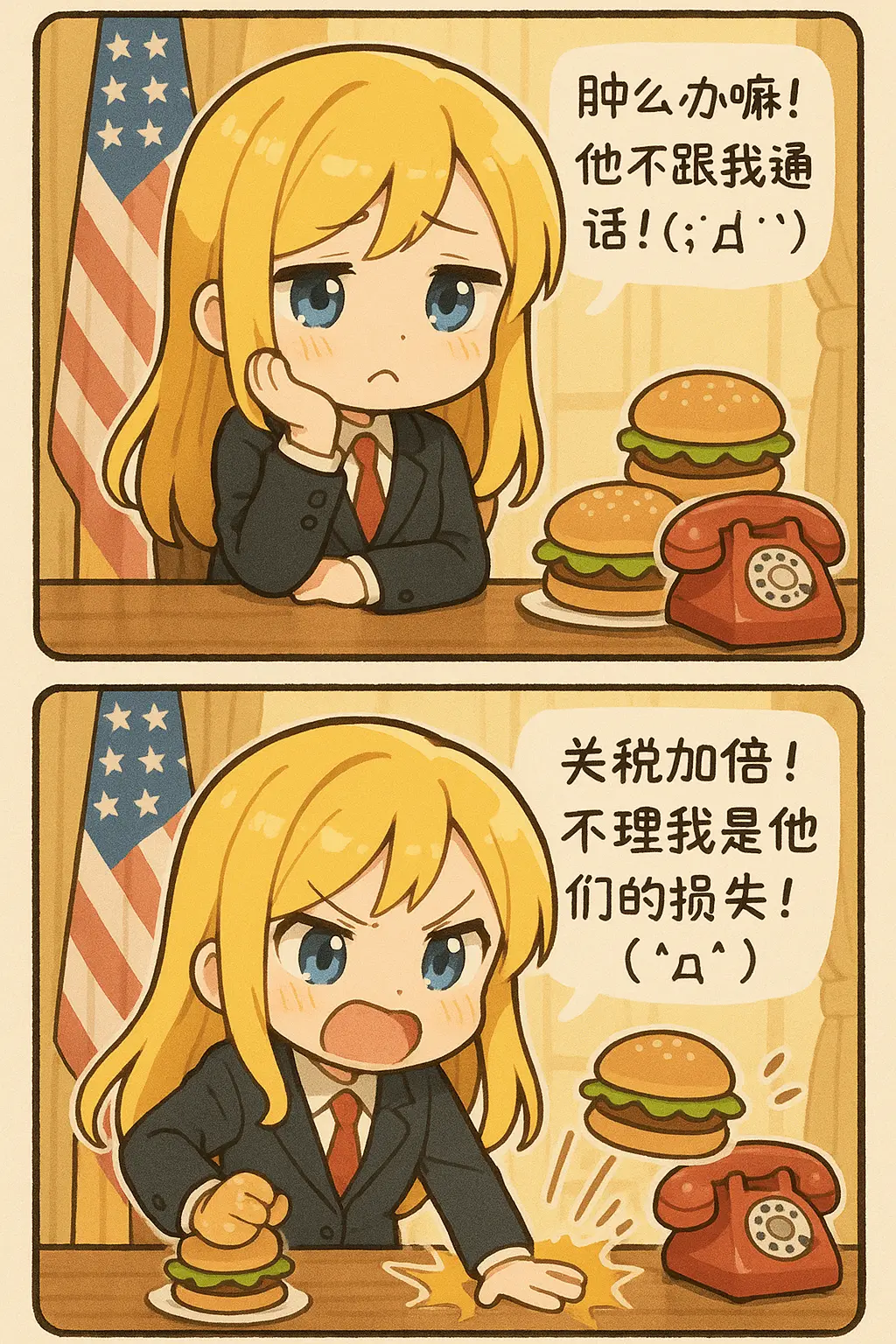 Japanese-style Two-Panel Manga (Angry Girl President) - nano banana prompt