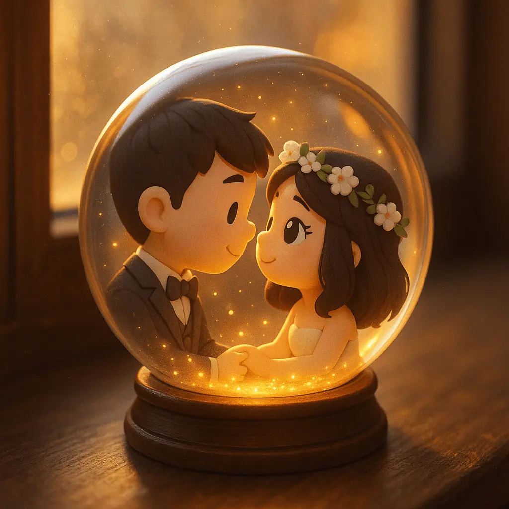 3D Q-version Couple Snow Globe - nano banana prompt