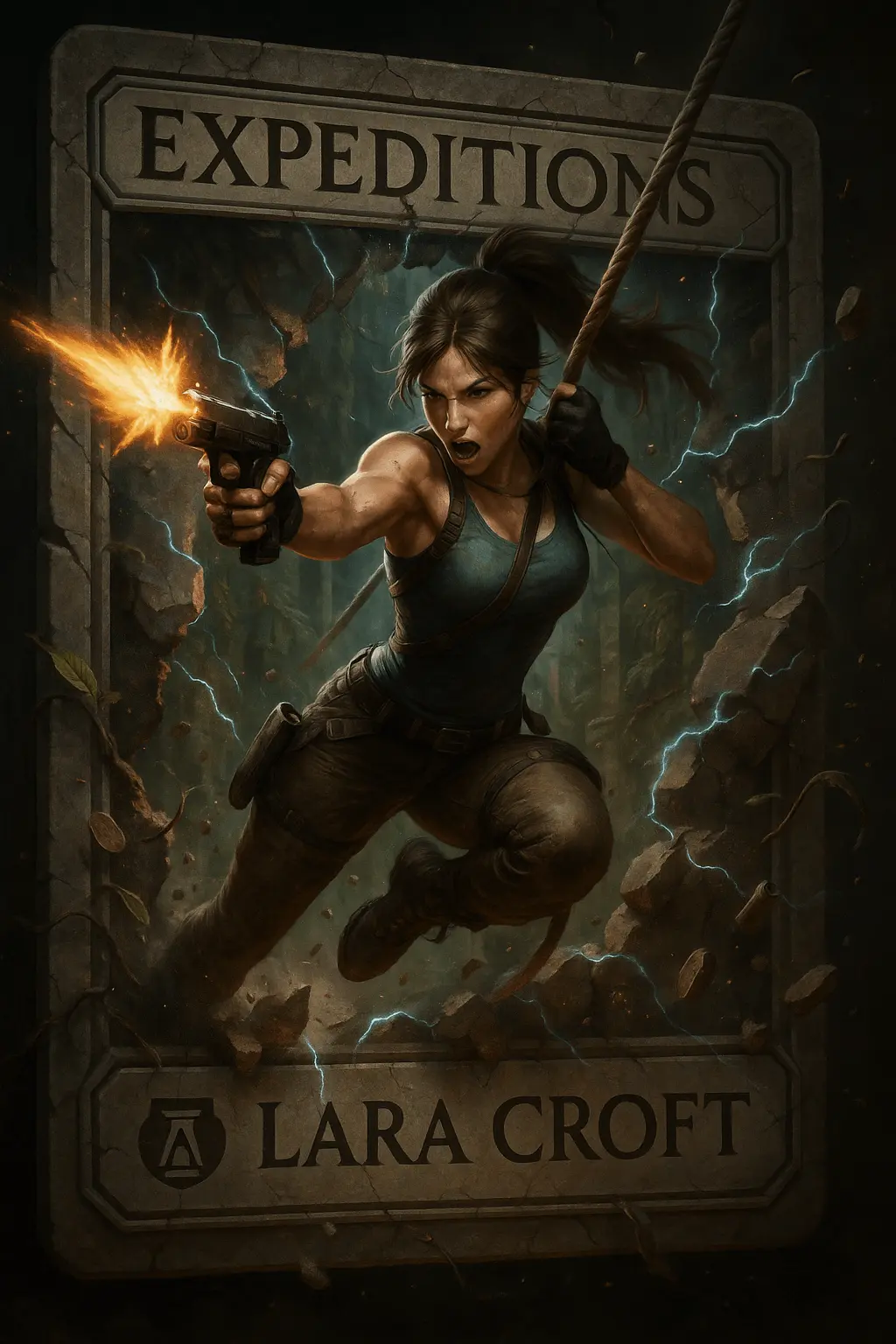 Physical Destruction Effect Card (Lara Croft) - nano banana prompt