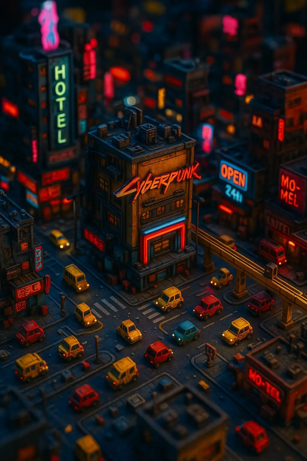 Miniature Cyberpunk Tilt-Shift Landscape - nano banana prompt