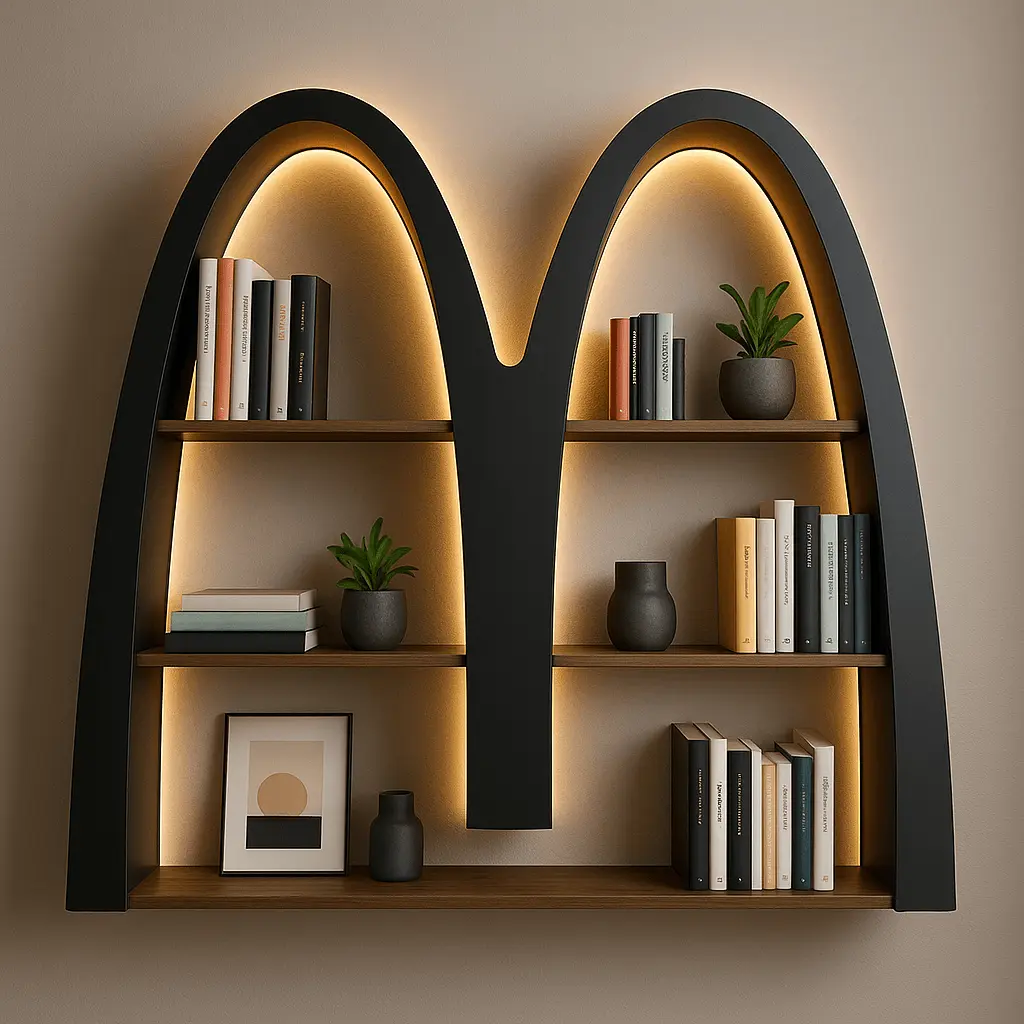 Creative Logo Shaped Bookshelf - nano banana prompt