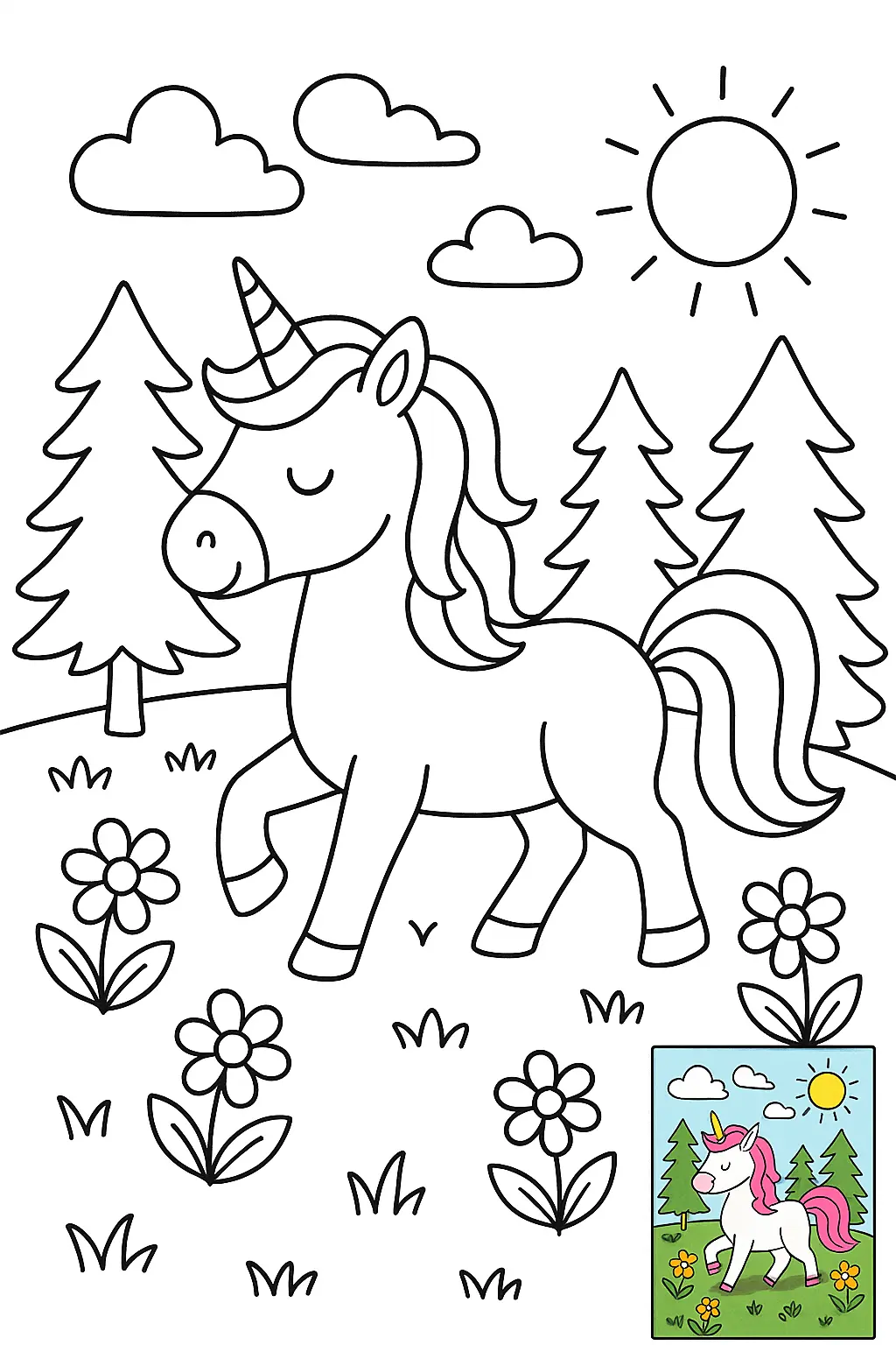 Children's Coloring Page Illustration (with Color Reference) - nano banana prompt
